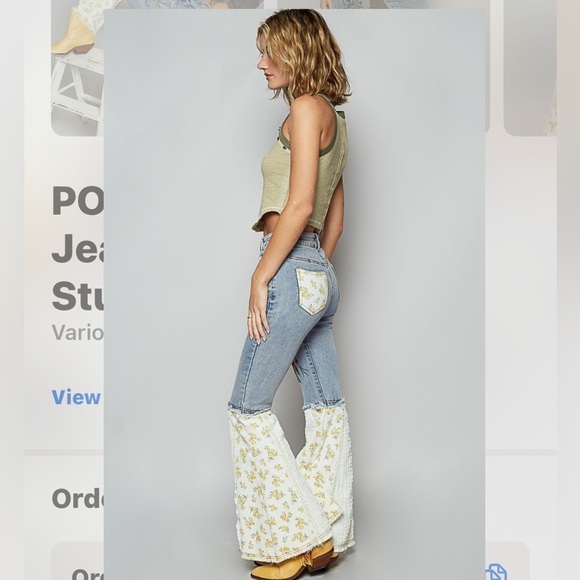 POL Rose Embroider and Floral Gauze Hem Jeans - Picture 8 of 10